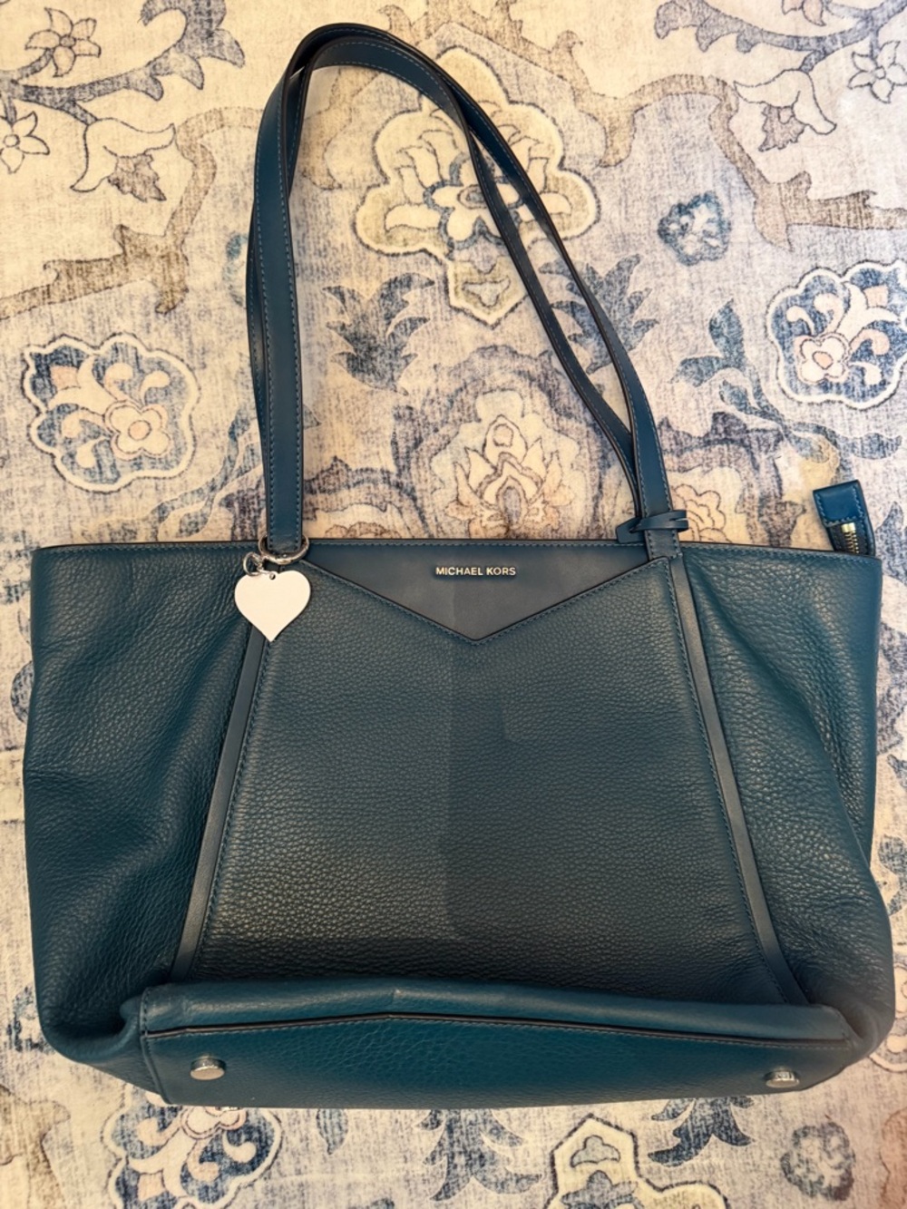Michael Kors Teal Pebbled Leather Shoulder Tote